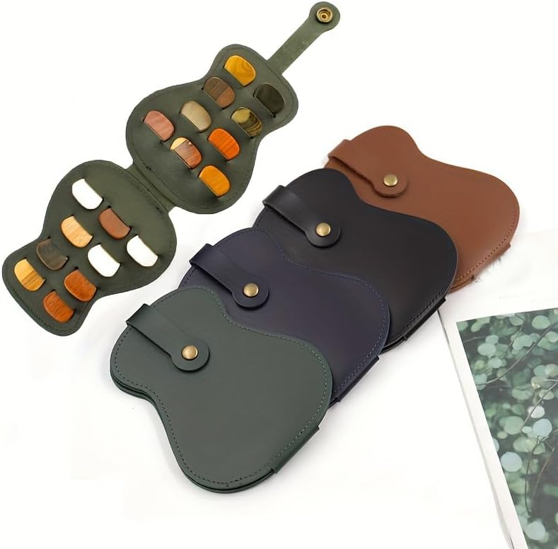 GRBVFDS Leather Guitar Pick Holder Case,Handmade PU Leather Guitar Plectrum Holder with 18 Slots for Guitar Picks (black) - Image 1